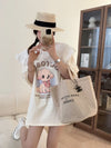 スウィート ワンちゃんロゴ 韓国系 ゆったりTシャツ半袖<U-4882>