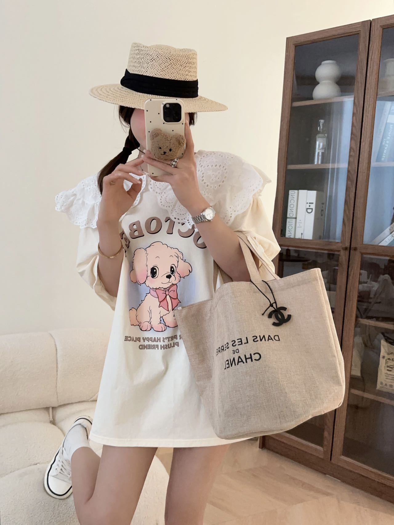 スウィート ワンちゃんロゴ 韓国系 ゆったりTシャツ半袖<U-4882>