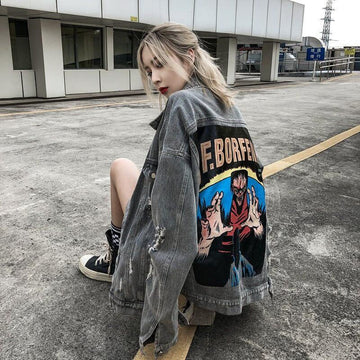 韓国風ルーズデニムジャケットレイジーストリートトップス<U-5099>