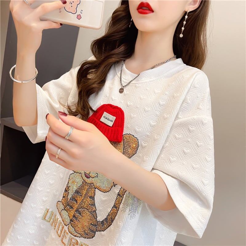 デザイン感 切り替え チャーミング プリント Tシャツ カットソー＜U-3401＞