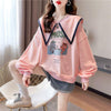 絶対欲しい グラフィックプリント セーラ服の襟 三色 長袖Tシャツトップス<U-4036>
