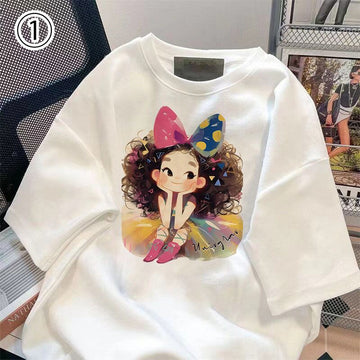 大人可愛い カジュアル 定番シンプル プリント 6種選択可 半袖Tシャツ<U-8906>