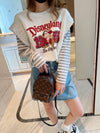 大人可愛いレイヤード風ボーダー柄長袖Ｔシャツホワイトトップス＜isf-4301＞