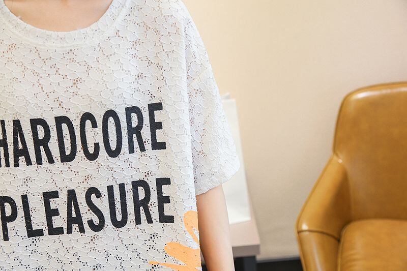 美人度アップ 透かし彫り レース ルーズ 半袖 Tシャツ ＜U-8671＞