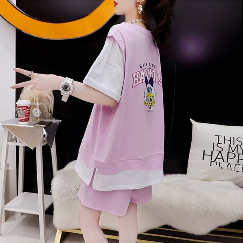 ルーズ 切り替え 美人度アップ Tシャツ＋ショートパンツ セットアップ＜U-3310＞