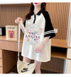 POLOネック プリント バタフライ ロング ラグランTシャツ ゆったりワンピース ＜U-3023＞