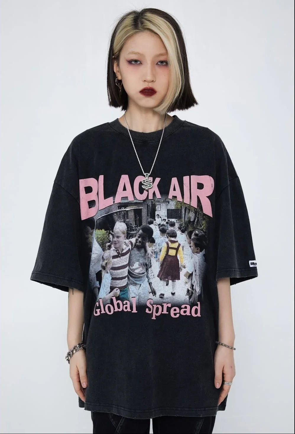 見逃し厳禁 ファッション ストリート系 ヴィンテージ加工 プリントTシャツ ＜U-2893＞