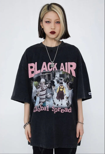 見逃し厳禁 ファッション ストリート系 ヴィンテージ加工 プリントTシャツ ＜U-2893＞