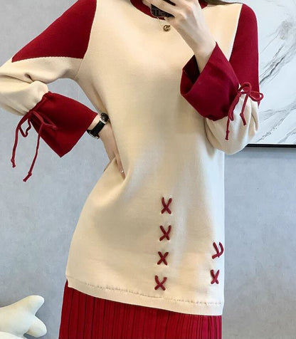 話題沸騰中 オシャレ 都市ファッショ デザイン 切り替え 2色選択可 ニットワンピース <U-9722>