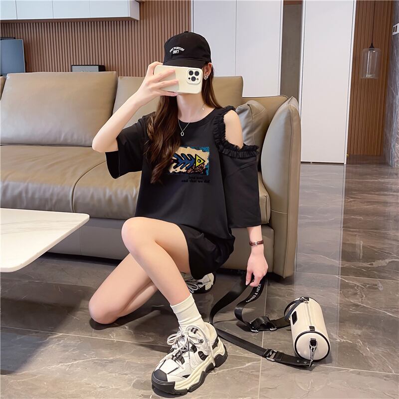 おしゃれ度高め レース 美人度アップ 切り替え プリント全4色 Tシャツ カットソー＜U-9213＞