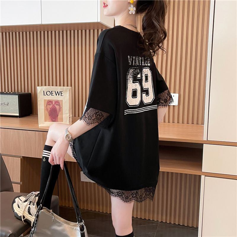 売り切れ必至 レース ファッション 切り替え ゆったり 半袖Tシャツ＜U-8480＞