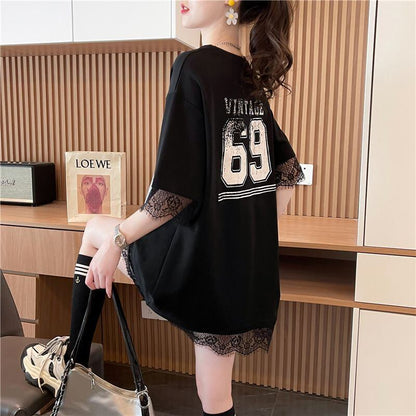 売り切れ必至 レース ファッション 切り替え ゆったり 半袖Tシャツ＜U-8480＞