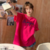 質感のいい アルファベット 刺?ロゴ Tシャツ ローズ ゆったり半袖＜U-2967＞