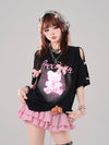 着回し力抜群 レース スウィートプリント 全2色 半袖Tシャツ ＜U-8711＞