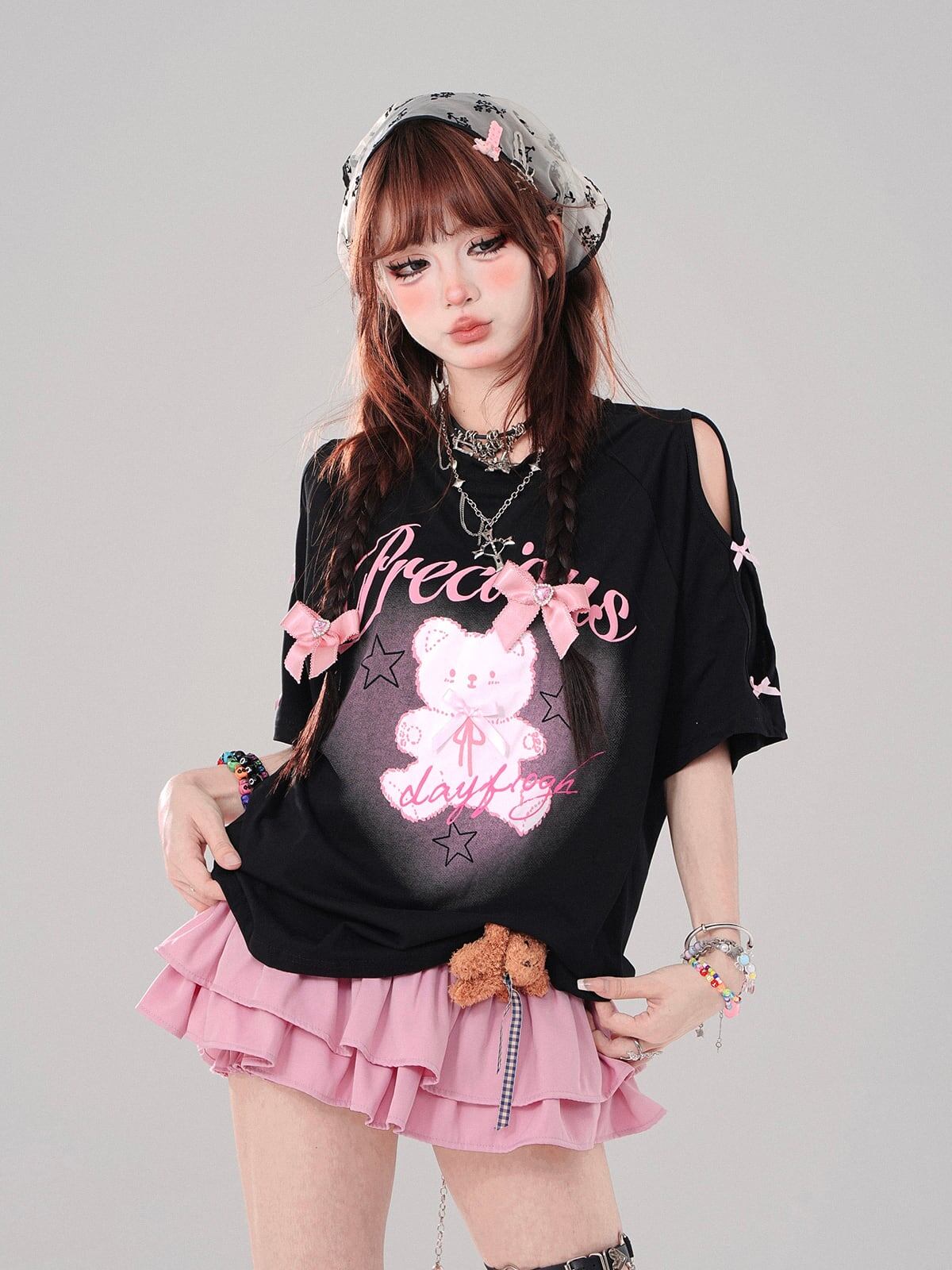 着回し力抜群 レース スウィートプリント 全2色 半袖Tシャツ ＜U-8711＞