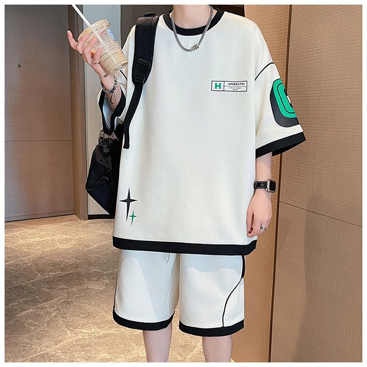 早い者勝ち カジュアル ファッション 切り替え 全3色 半袖Ｔシャツⅹパンツセット<U-8950>