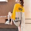 大好評 切り替え ストライプ柄 プリント ロング Tシャツ 三色 ゆったりワンピース ＜U-4012＞