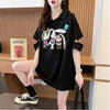 美人度アップ 折り襟 可愛いウサギちゃん プリントロング Tシャツ ゆったり半袖 ＜U-2956＞