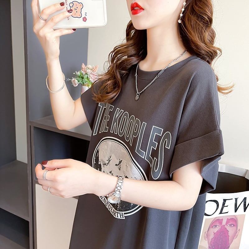 好感度満載 プリント 美感いっぱい Tシャツ カットソー ワンピース＜U-3599＞