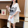絶対流行 レイヤード風 レース プリント全2色 半袖Tシャツ<U-8821>