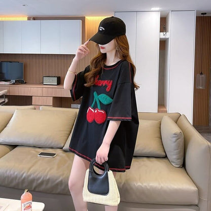 おすすめ新作 Tシャツ チェリー刺? ゆったり半袖＜U-2971＞