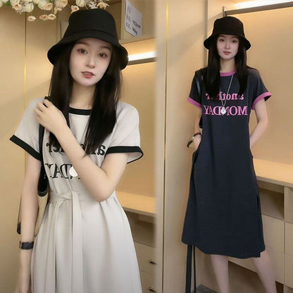売り切れ必至 簡潔 上質 半袖Tシャツワンピース<U-8288>