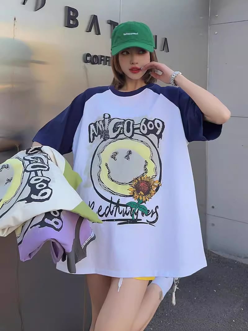 おすすめ アルファベット 個性派 プリントTシャツ ゆったり半袖＜U-8114＞