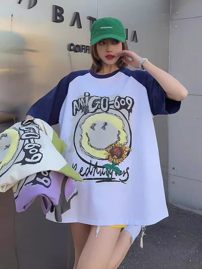 おすすめ アルファベット 個性派 プリントTシャツ ゆったり半袖＜U-8114＞