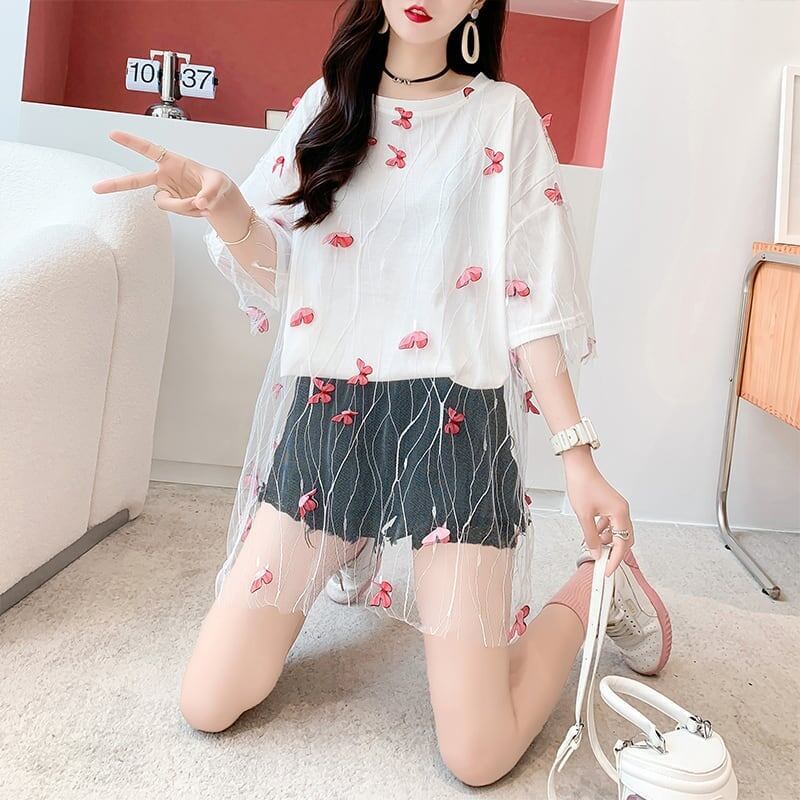 今季大好評 チュール 好感度満載 切り替え Tシャツ カットソー＜U-3190＞
