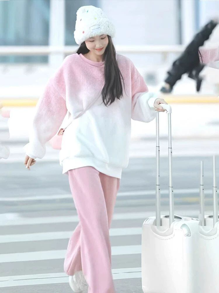【裏起毛あり】好感度UP 着心地良い おしゃれ度高め 2色選択 トップス+パンツセット ＜U-10190＞