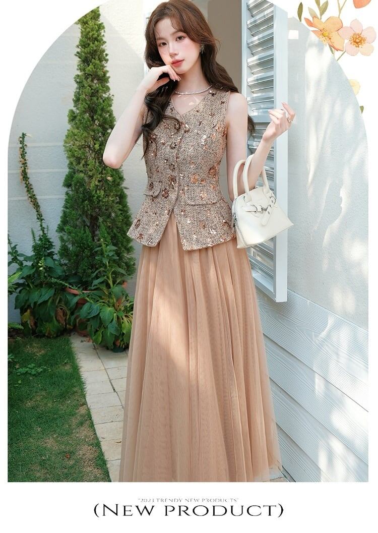 美人度アップ 大注目 合わせやすい 上品 レース 切り替え セットスカート（ツーピース）<U-11928>