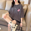 可愛いピンク月柄 Tシャツ 刺?入り 丸襟 半袖＜U-2832＞