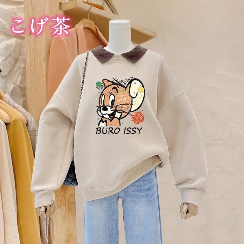 【裏起毛】ポロネック厚手ゆったりスウェット全3色トップス<U-4741>