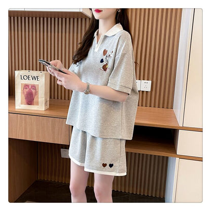 定番シンプル 切り替え カジュアル 半袖Ｔシャツⅹパンツセット全3色 <U-8267>