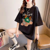 大活躍 ロング ビジューロゴ Tシャツ ゆったり 半袖 三色＜U-2922＞