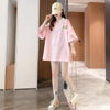 おすすめ POLOネック シンプル フリル ロング Tシャツ 三色 ゆったり半袖 ＜U-3055＞