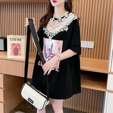 新商品 透かし彫り キュート レース 切り替え ゆったり 半袖Tシャツ＜U-8472＞