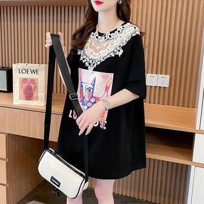 新商品 透かし彫り キュート レース 切り替え ゆったり 半袖Tシャツ＜U-8472＞