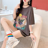 デザイン感 切り替え チャーミング プリント Tシャツ カットソー＜U-3529＞