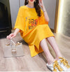 好感度UP ゆったりロング丈 カジュアル 切り替え 三色 半袖Tシャツ＜U-8166＞