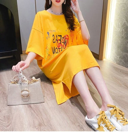 好感度UP ゆったりロング丈 カジュアル 切り替え 三色 半袖Tシャツ＜U-8166＞