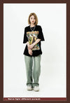 アメリカンレトロ絵画ウサギ半袖Tシャツカップル男女同スタイル<U-2910>