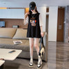 ワッフルフェイクツーピース漫画立体刺繍半袖Tシャツ<U-2871>