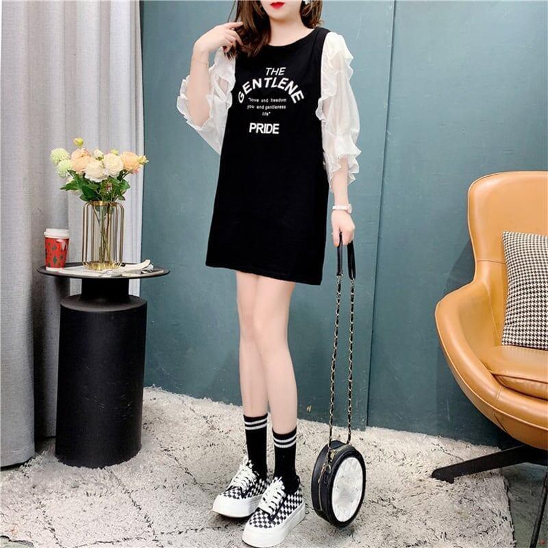 個性的なデザイン 切り替え スタイリッシュ ワンピース Tシャツ カットソー＜U-3117＞