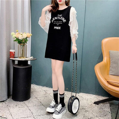 個性的なデザイン 切り替え スタイリッシュ ワンピース Tシャツ カットソー＜U-3117＞