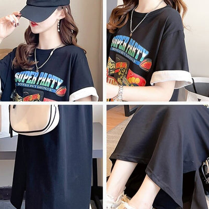 スタイリッシュ プリント 一目惚れ Tシャツ カットソー ワンピース＜U-3575＞