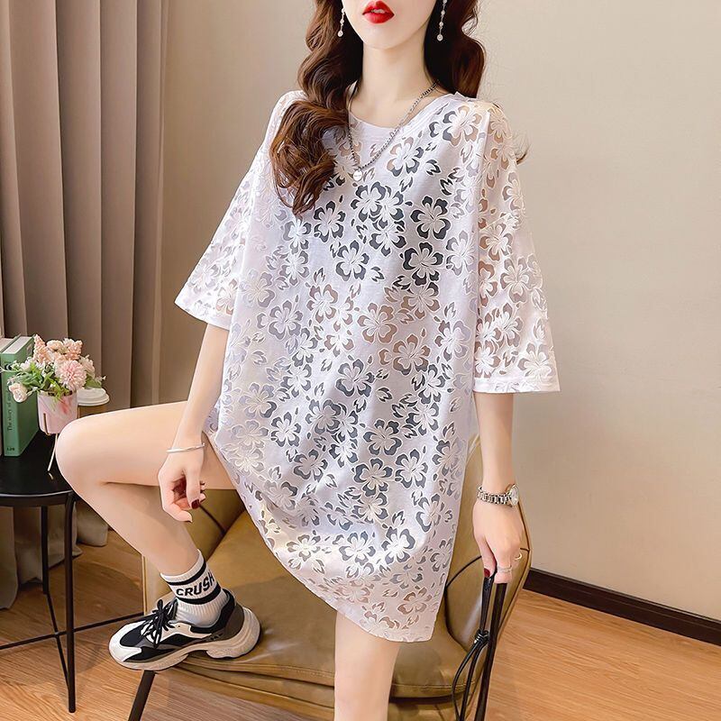 好感度UP ファッション カジュアル 透かし彫り 半袖Tシャツ<U-8458>