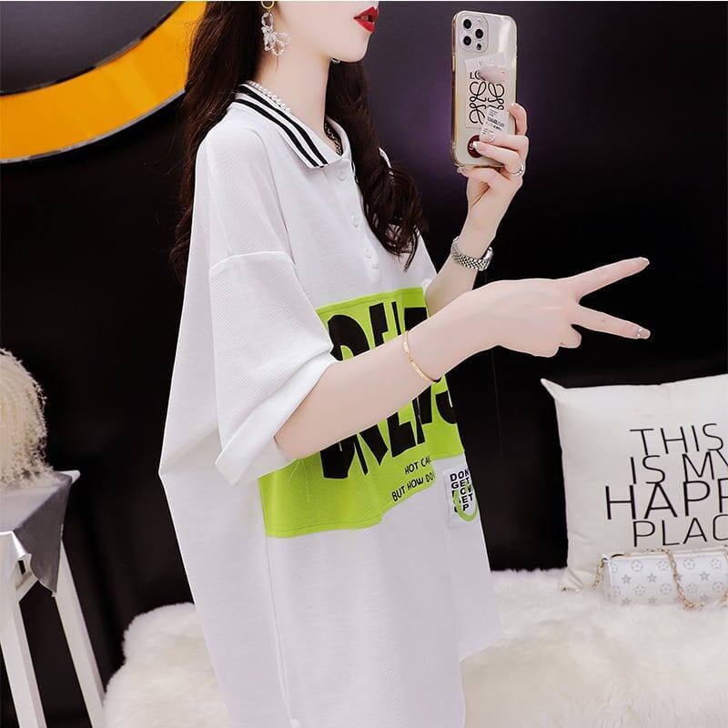 ゆったり感アップ 切り替え カジュアル プリント Tシャツ カットソー＜U-3506＞