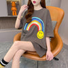 レインボースマイリーファッションオールマッチルーズ半袖Tシャツ<U-2860>