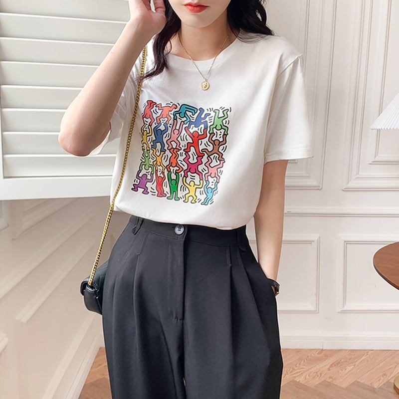 オシャレ度満点 切り替え 着心地抜群 プリント Tシャツ カットソー＜U-3408＞